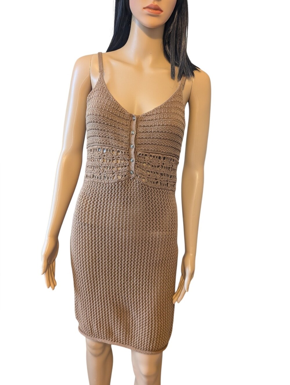 Aerie Light Brown Crochet Dress Women's Small